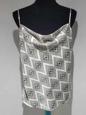 Banana Republic Women's Cowl Neck Geometric Print Cami Large Black Cream